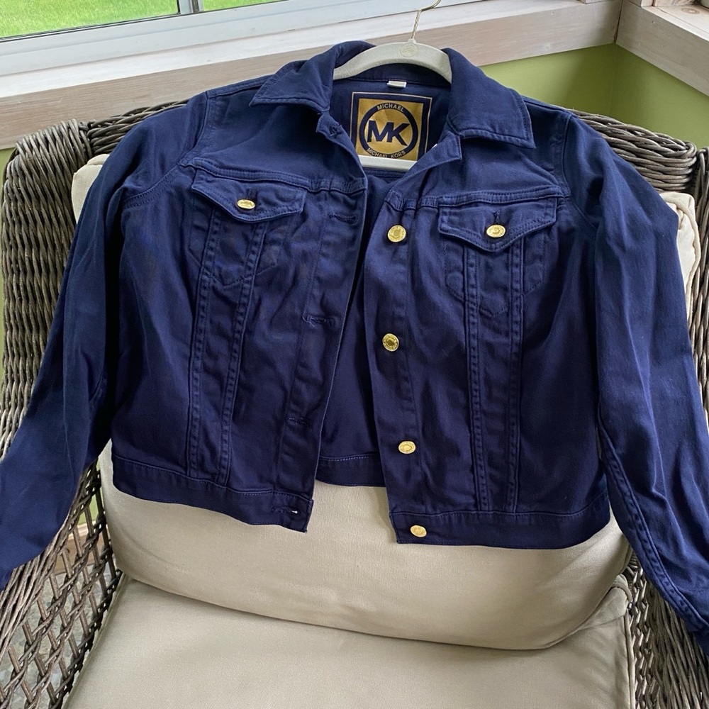 Michael Kors Dark Blue Denim Jacket with Gold Buttons